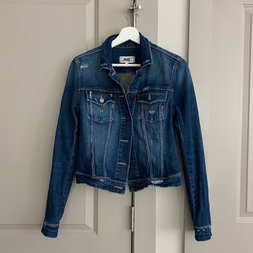 Paige Women's Blue Denim Jacket distressed size M